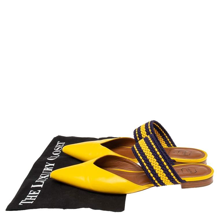 Pre Owned Malone Souliers x Roksanda Yellow Leather Hannah Pointed-Toe Flat Mules Size 40.5