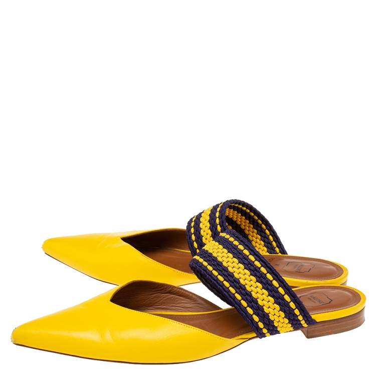 Pre Owned Malone Souliers x Roksanda Yellow Leather Hannah Pointed-Toe Flat Mules Size 40.5