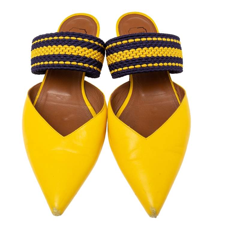 Pre Owned Malone Souliers x Roksanda Yellow Leather Hannah Pointed-Toe Flat Mules Size 40.5