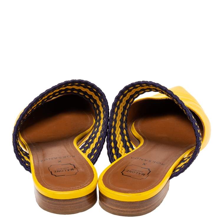 Pre Owned Malone Souliers x Roksanda Yellow Leather Hannah Pointed-Toe Flat Mules Size 40.5