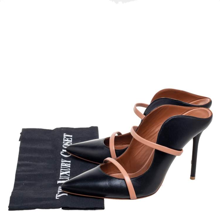Pre Owned Malone Souliers Black Leather Maureen Pointed-Toe Mules Size 40.5