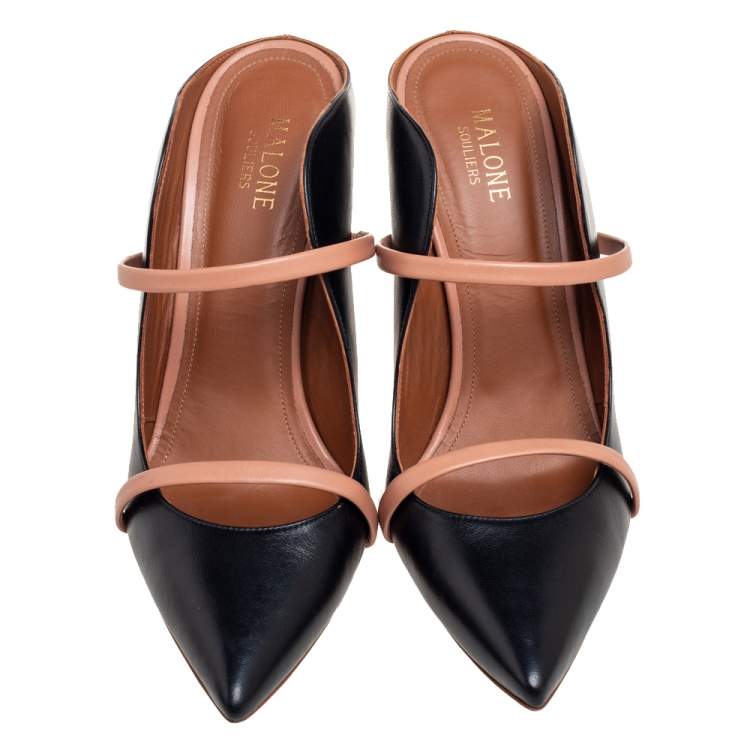Pre Owned Malone Souliers Black Leather Maureen Pointed-Toe Mules Size 40.5