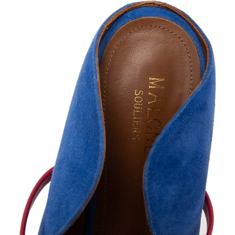 Pre Owned Malone Souliers Red/Blue Suede and Leather Maureen Mules Size 39