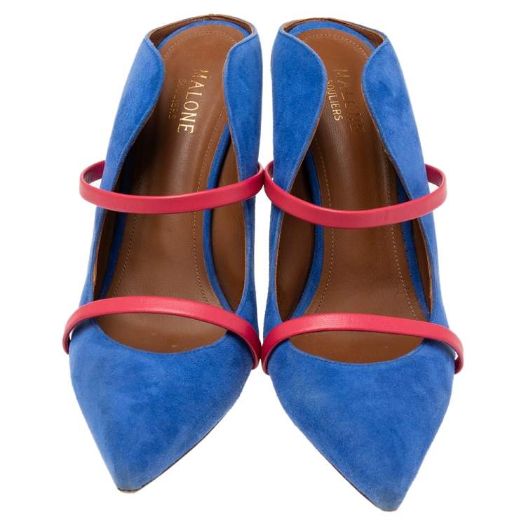 Pre Owned Malone Souliers Red/Blue Suede and Leather Maureen Mules Size 39
