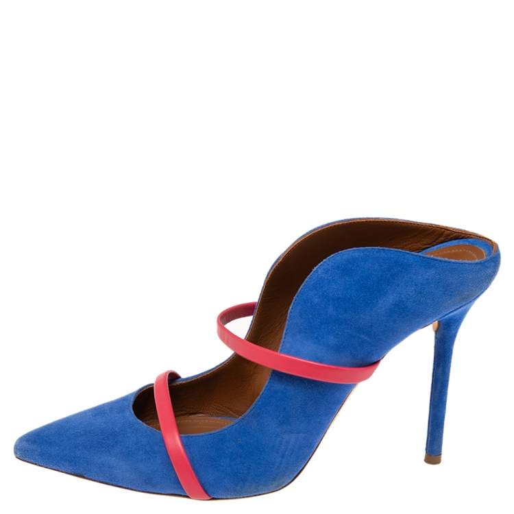 Pre Owned Malone Souliers Red/Blue Suede and Leather Maureen Mules Size 39