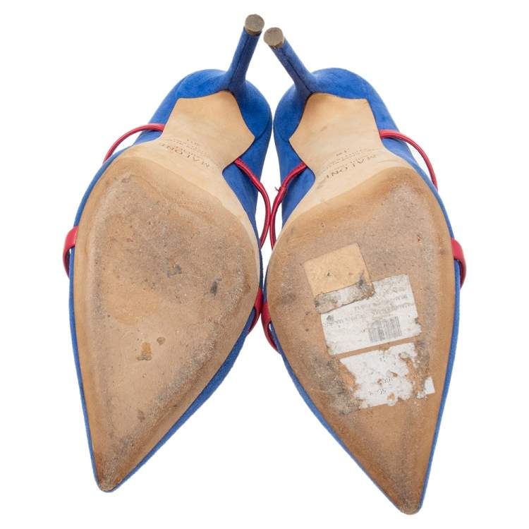 Pre Owned Malone Souliers Red/Blue Suede and Leather Maureen Mules Size 39