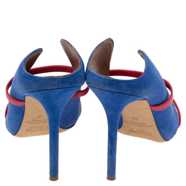 Pre Owned Malone Souliers Red/Blue Suede and Leather Maureen Mules Size 39