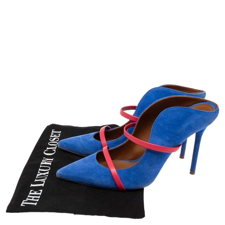 Pre Owned Malone Souliers Red/Blue Suede and Leather Maureen Mules Size 39