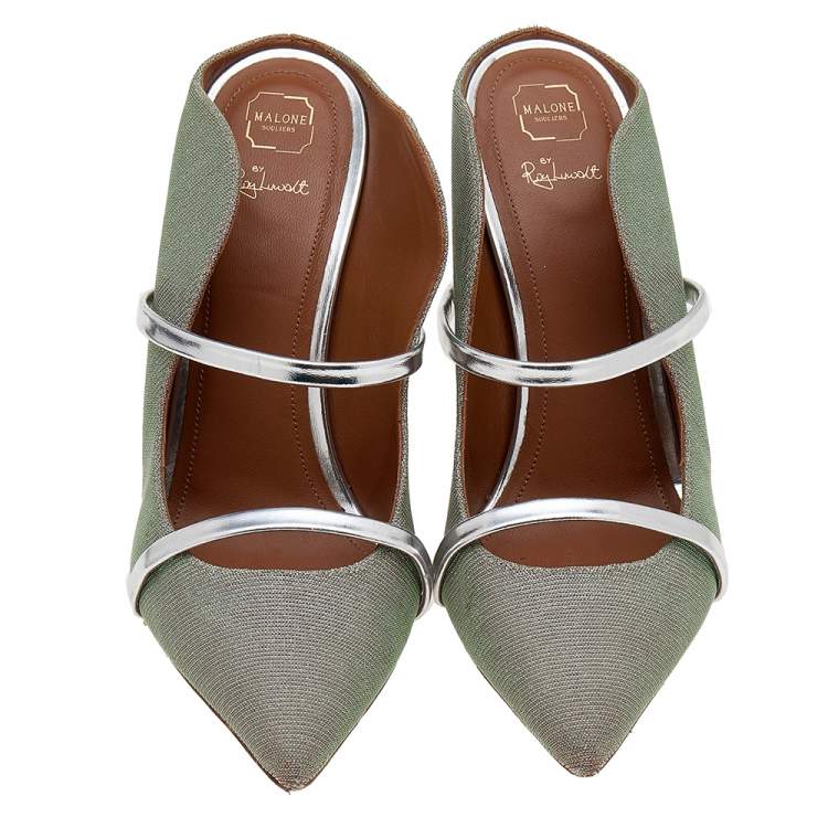 Pre Owned Malone Souliers by Ray Luwolt Multicolor Lurex Fabric Maureen Pointed Toe Mules Size 40