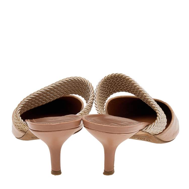 Pre Owned Malone Souliers Beige Croc Embossed Leather Maisie Mules Size 36.5