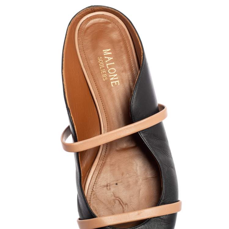 Pre Owned Malone Souliers Black/Beige Leather Maureen Mule Sandals Size 39