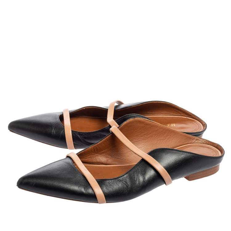 Pre Owned Malone Souliers Black/Beige Leather Maureen Mule Sandals Size 39