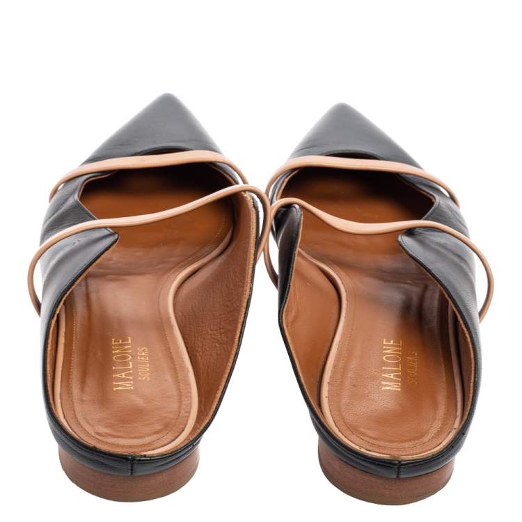 Pre Owned Malone Souliers Black/Beige Leather Maureen Mule Sandals Size 39