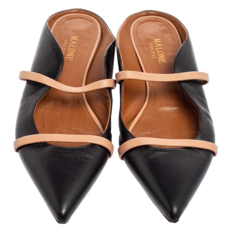 Pre Owned Malone Souliers Black/Beige Leather Maureen Mule Sandals Size 39