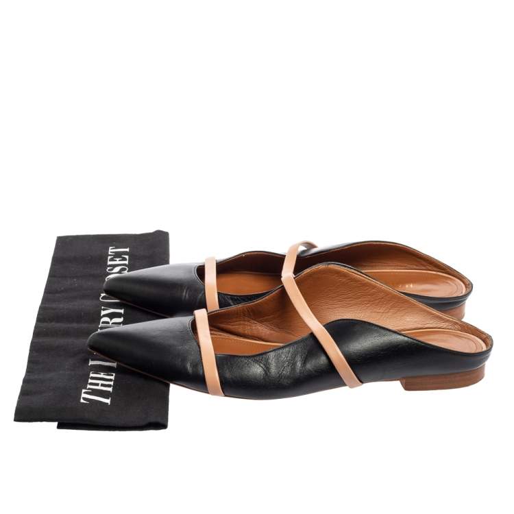 Pre Owned Malone Souliers Black/Beige Leather Maureen Mule Sandals Size 39