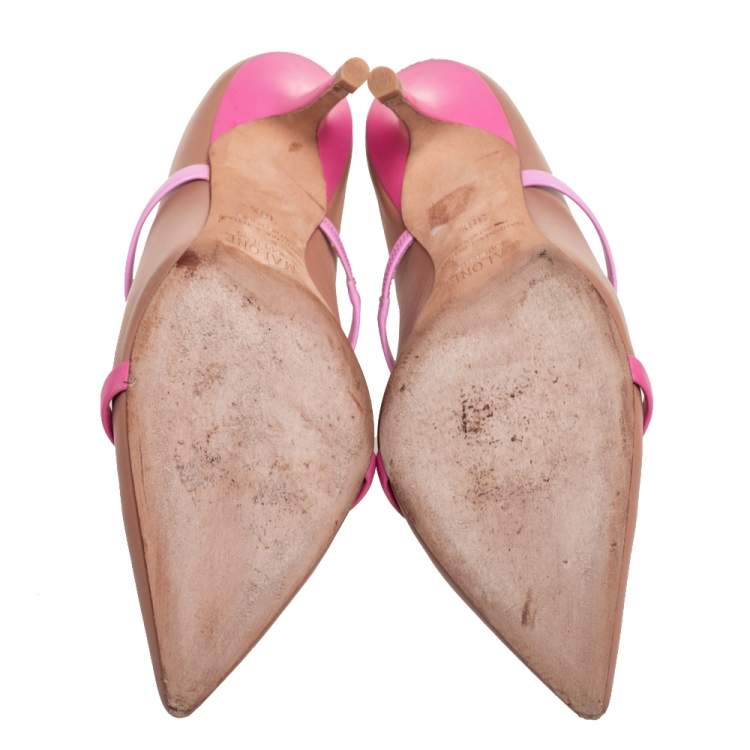 Pre Owned Malone Souliers Brown/Pink Leather Maureen Pointed-Toe Mules Size 38.5