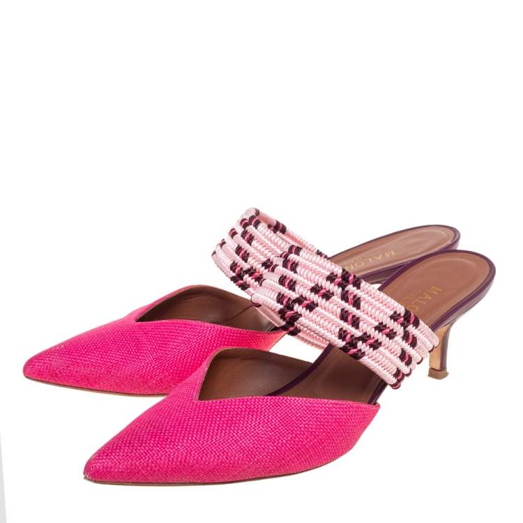 Pre Owned Malone Souliers Multicolor Woven Raffia Maisie Sandals Size 39.5