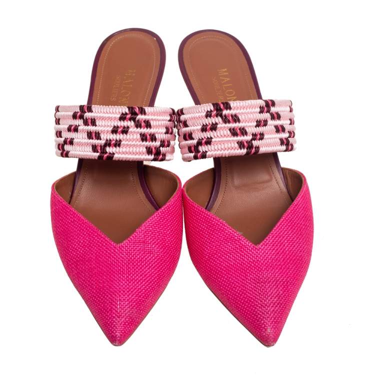 Pre Owned Malone Souliers Multicolor Woven Raffia Maisie Sandals Size 39.5