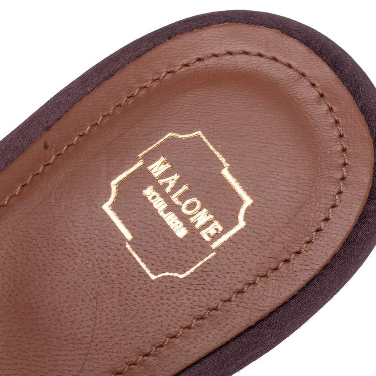Pre Owned Malone Souliers Brown Satin Maite Crystal Buckle Flats Size 40
