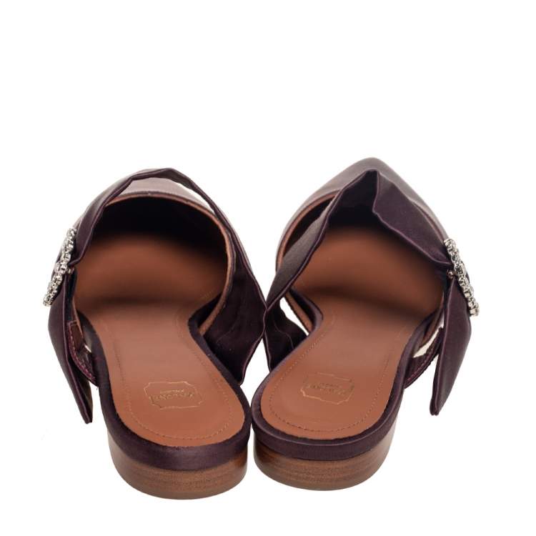 Pre Owned Malone Souliers Brown Satin Maite Crystal Buckle Flats Size 40