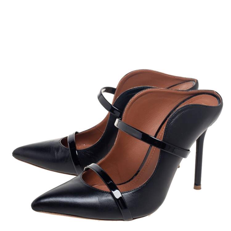 مملوكة مسبقًا Malone Souliers Black Patent and Leather Maureen Mules Size 36.5