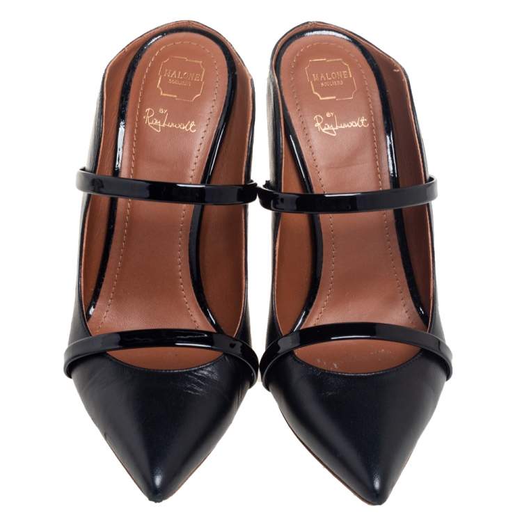 مملوكة مسبقًا Malone Souliers Black Patent and Leather Maureen Mules Size 36.5