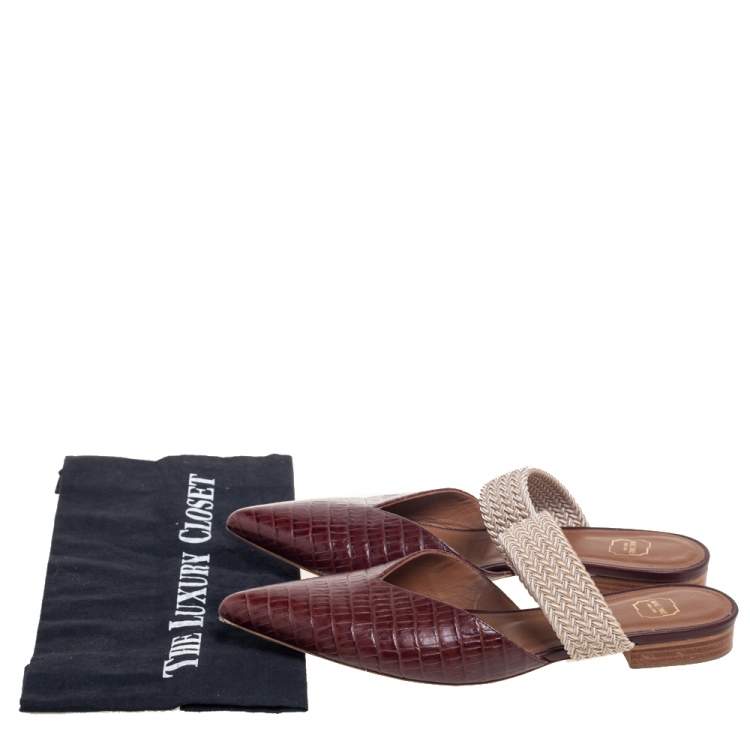 مملوكة مسبقًا Malone Souliers Brown Lizard Embossed Leather Maisie Pointed-Toe Flats Size 39.5