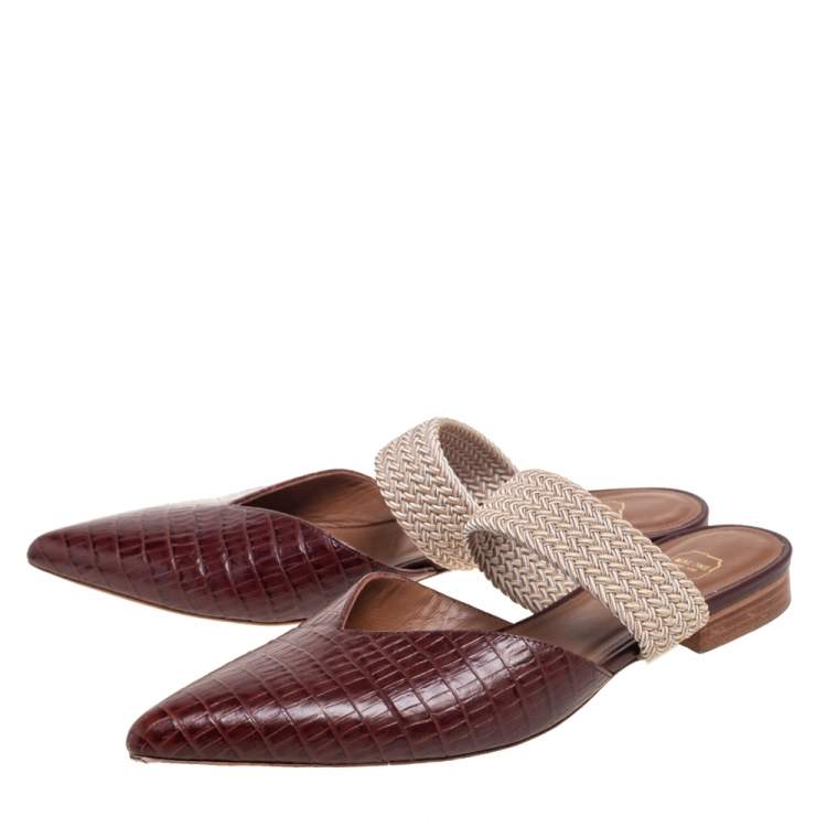 مملوكة مسبقًا Malone Souliers Brown Lizard Embossed Leather Maisie Pointed-Toe Flats Size 39.5