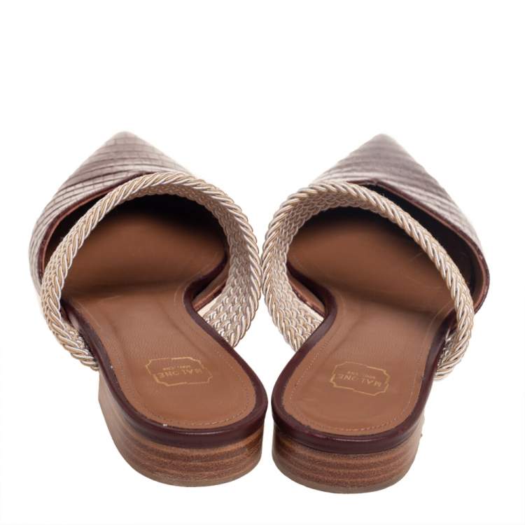 مملوكة مسبقًا Malone Souliers Brown Lizard Embossed Leather Maisie Pointed-Toe Flats Size 39.5