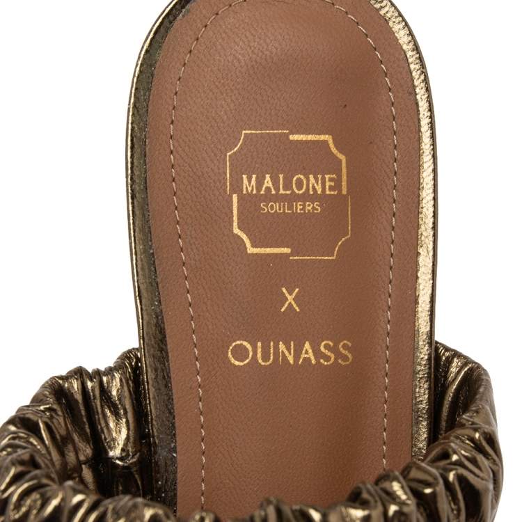 Pre Owned Malone Souliers Beige Raffia Maisie Pointed-Toe Flats Size 39.5