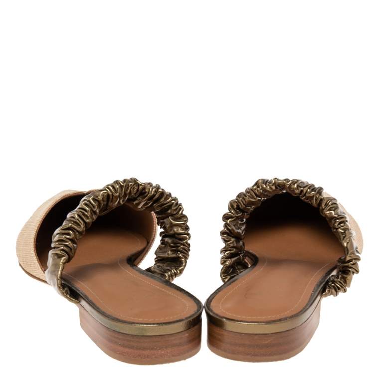 Pre Owned Malone Souliers Beige Raffia Maisie Pointed-Toe Flats Size 39.5