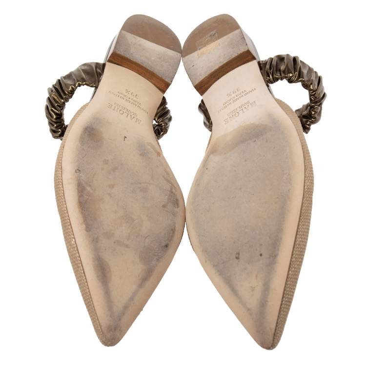 Pre Owned Malone Souliers Beige Raffia Maisie Pointed-Toe Flats Size 39.5