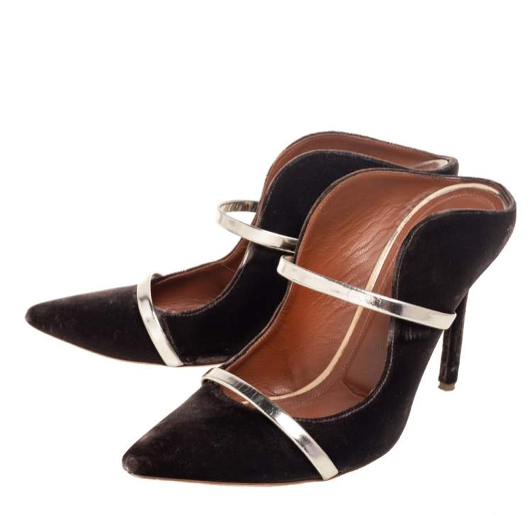 مملوكة مسبقًا Malone Souliers Brown/Gold Velvet And Leather Maureen Mules Size 39
