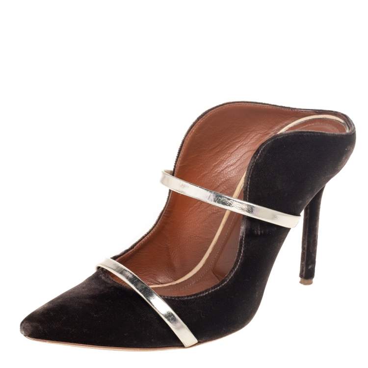 مملوكة مسبقًا Malone Souliers Brown/Gold Velvet And Leather Maureen Mules Size 39