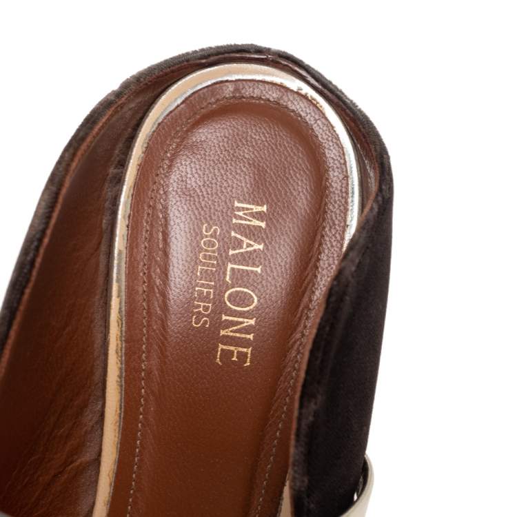 مملوكة مسبقًا Malone Souliers Brown/Gold Velvet And Leather Maureen Mules Size 39