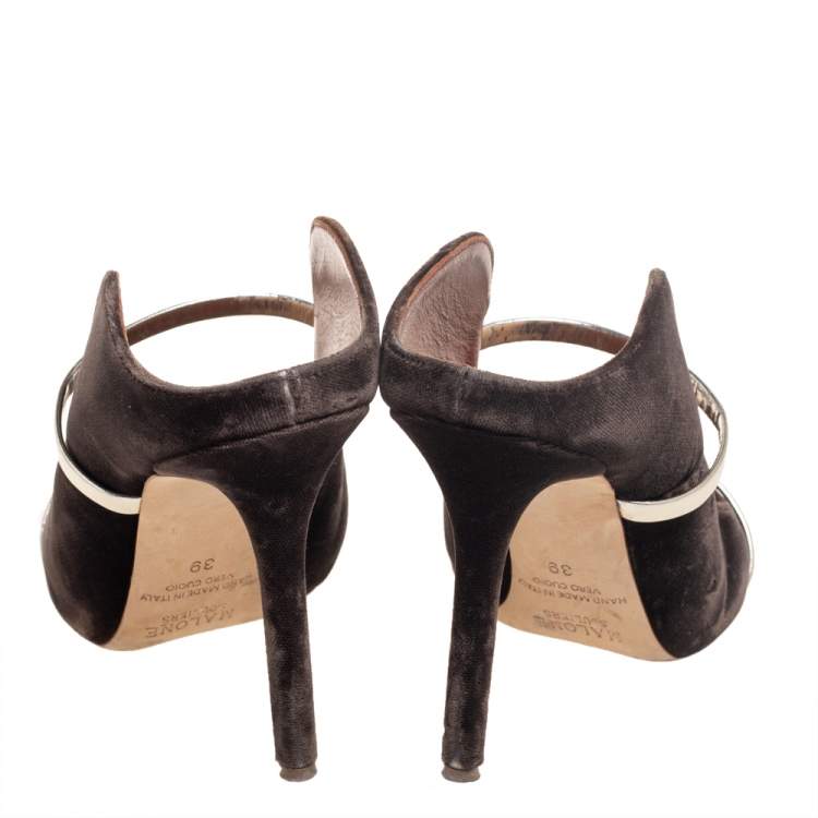 مملوكة مسبقًا Malone Souliers Brown/Gold Velvet And Leather Maureen Mules Size 39