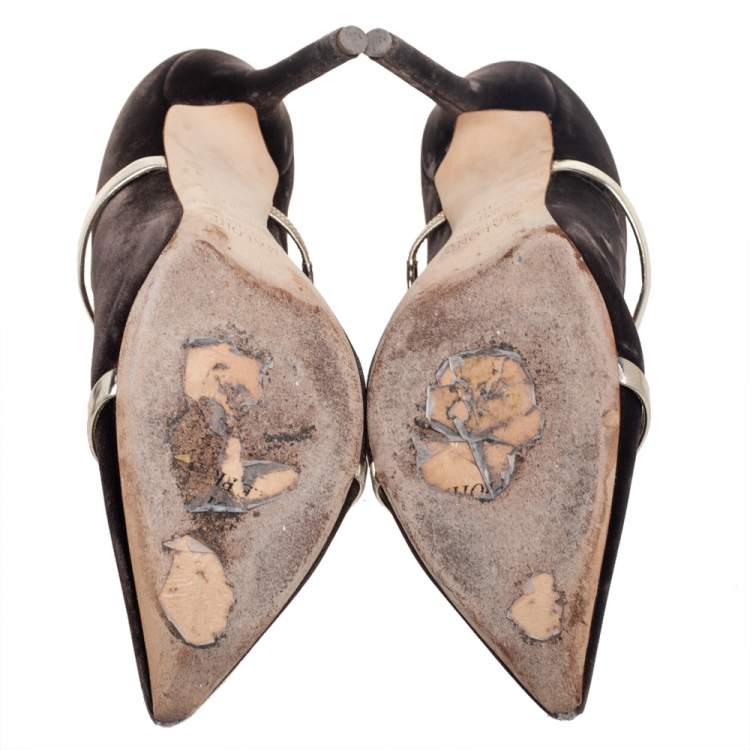 مملوكة مسبقًا Malone Souliers Brown/Gold Velvet And Leather Maureen Mules Size 39