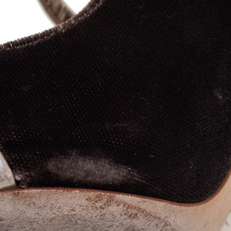 مملوكة مسبقًا Malone Souliers Brown/Gold Velvet And Leather Maureen Mules Size 39
