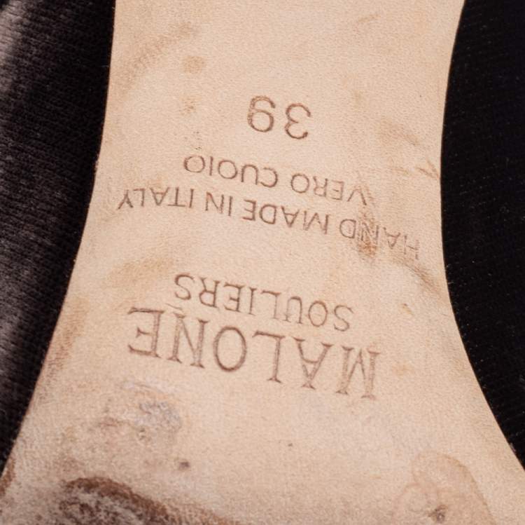 مملوكة مسبقًا Malone Souliers Brown/Gold Velvet And Leather Maureen Mules Size 39