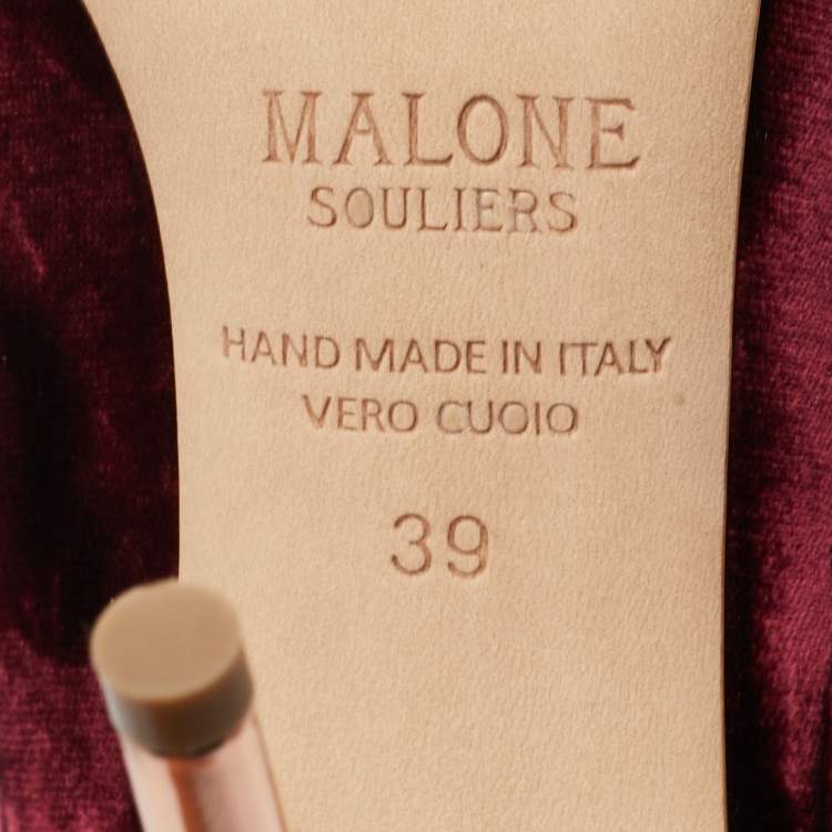 مملوكة مسبقًا Malone Souliers Burgundy/Metallic Rose Gold Velvet and Leather Mika Sandals Size 39