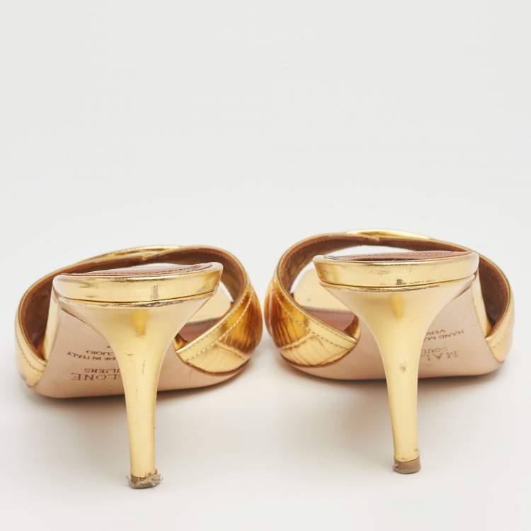 Pre Owned Malone Souliers Gold Leather Perla Slide Sandals Size 37