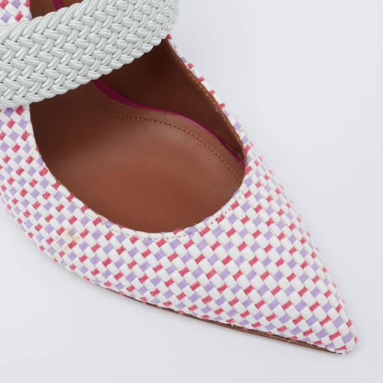 Pre Owned Malone Souliers By Ray Luwolt Multicolor Woven Raffia Pointed Toe Mules Size 39.5