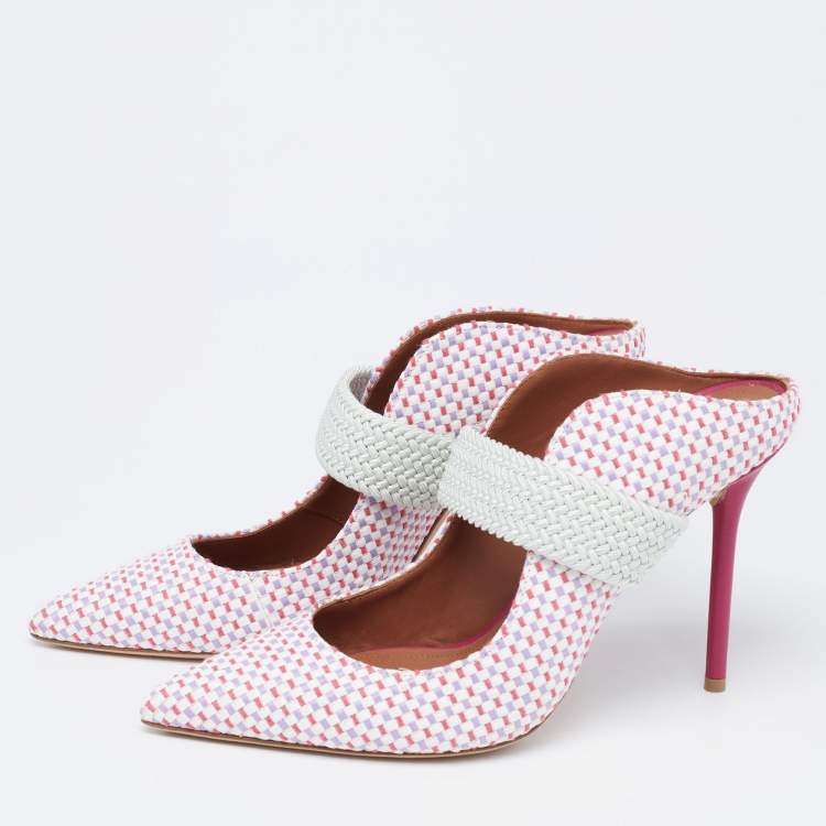 Pre Owned Malone Souliers By Ray Luwolt Multicolor Woven Raffia Pointed Toe Mules Size 39.5