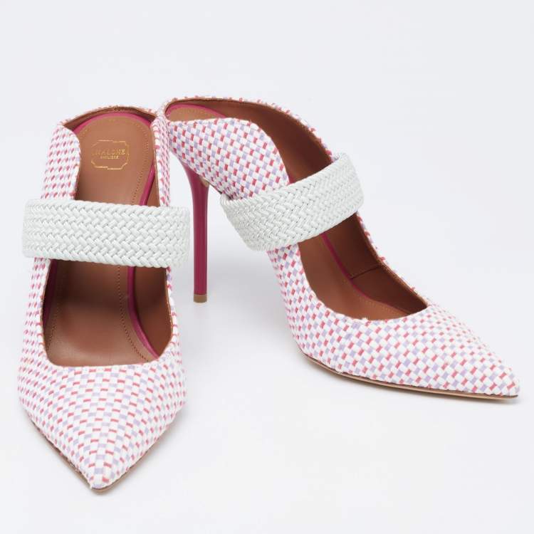 Pre Owned Malone Souliers By Ray Luwolt Multicolor Woven Raffia Pointed Toe Mules Size 39.5