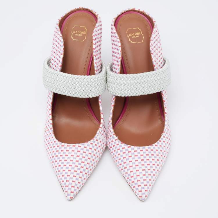 Pre Owned Malone Souliers By Ray Luwolt Multicolor Woven Raffia Pointed Toe Mules Size 39.5