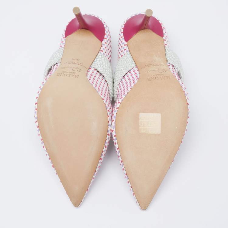 Pre Owned Malone Souliers By Ray Luwolt Multicolor Woven Raffia Pointed Toe Mules Size 39.5