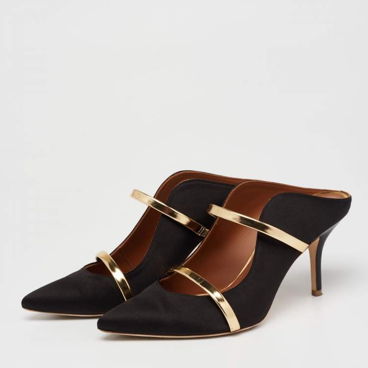 Pre Owned Malone Souliers Black Satin Maureen Mule Sandals Size 38