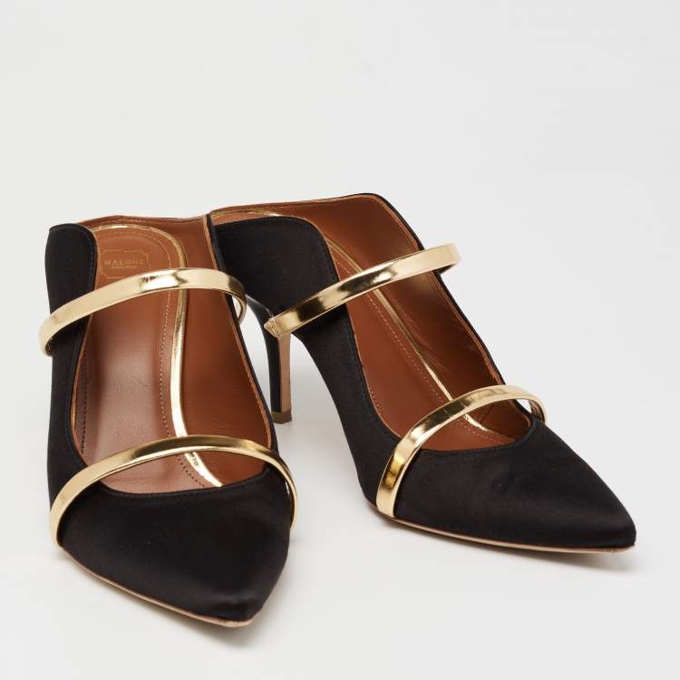 Pre Owned Malone Souliers Black Satin Maureen Mule Sandals Size 38