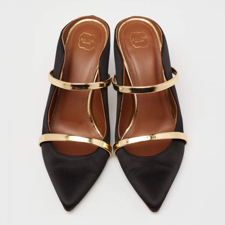 Pre Owned Malone Souliers Black Satin Maureen Mule Sandals Size 38