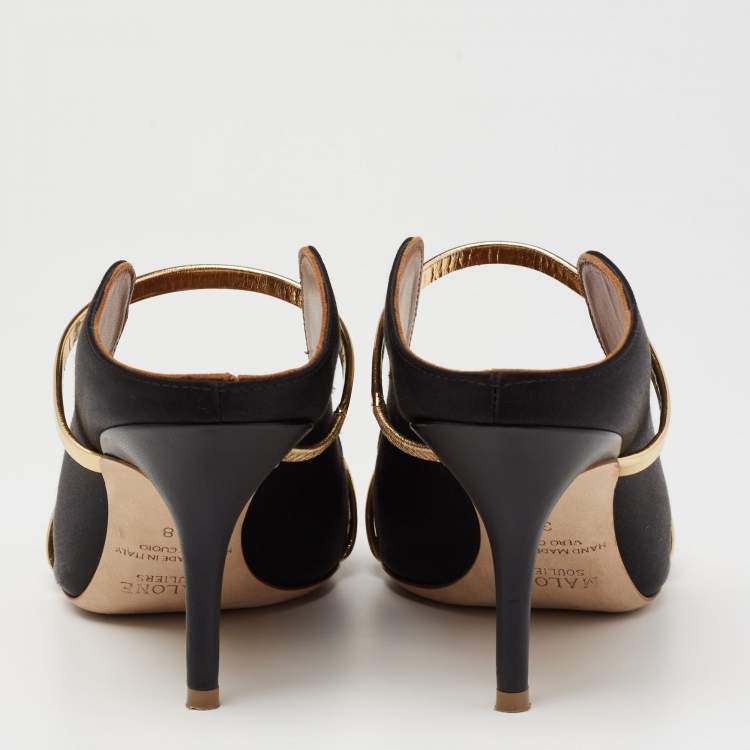 Pre Owned Malone Souliers Black Satin Maureen Mule Sandals Size 38